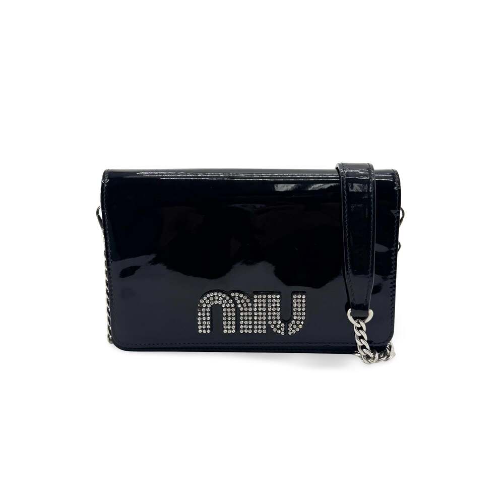 Miu Patent Crystal Logo Chain #366063M55B